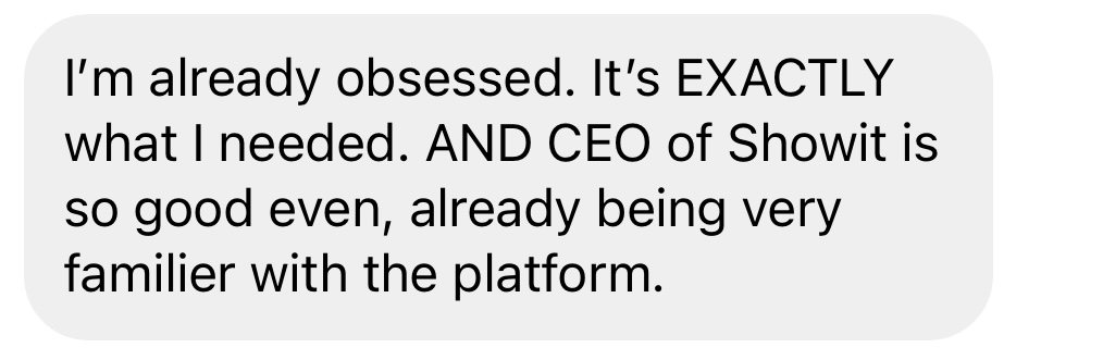 Student message about CEO of Showit
