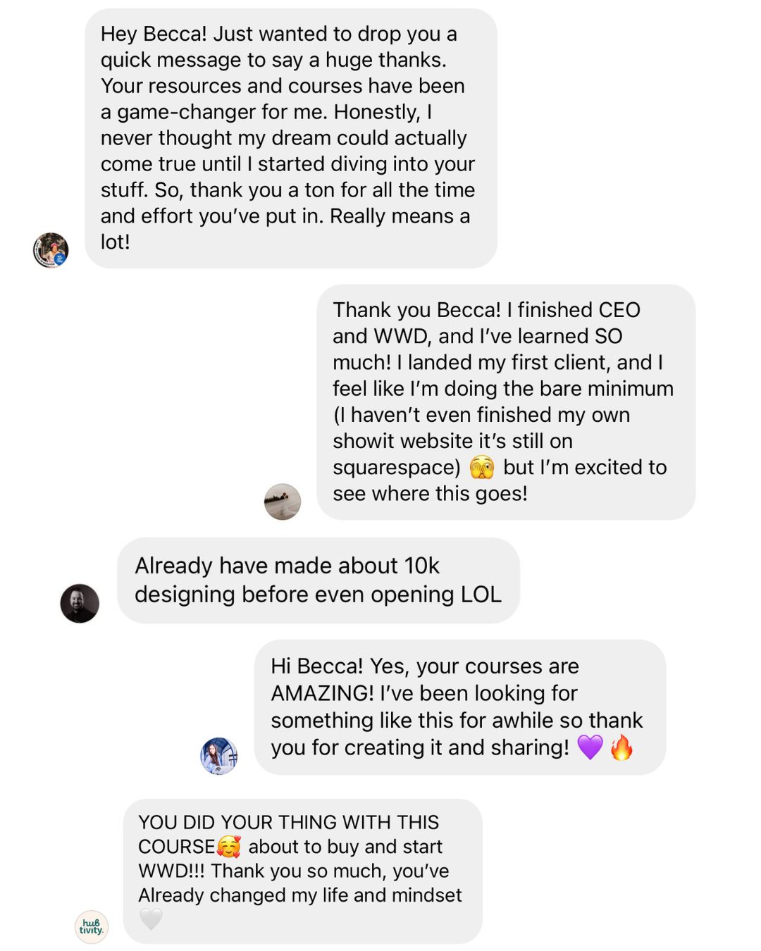 Student messages to Becca