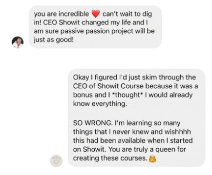 Student message about CEO of Showit